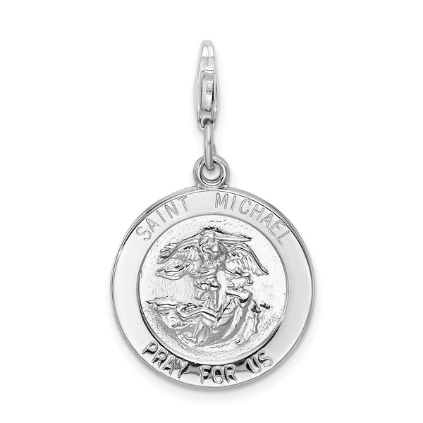 Sterling Silver Saint Michael Medal W/Lobster Claw Clasp Clasp Charm Charms