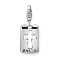 Sterling Silver CZ Cut-out Cross/Faith Clip-on W/Lobster Claw Clasp Clasp Charm Charms