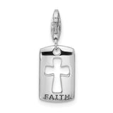 Sterling Silver CZ Cut-out Cross/Faith Clip-on W/Lobster Claw Clasp Clasp Charm Charms