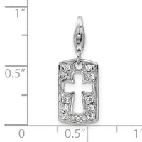 Sterling Silver CZ Cut-out Cross/Faith Clip-on W/Lobster Claw Clasp Clasp Charm Charms