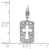 Sterling Silver CZ Cut-out Cross/Faith Clip-on W/Lobster Claw Clasp Clasp Charm Charms