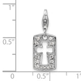Sterling Silver CZ Cut-out Cross/Faith Clip-on W/Lobster Claw Clasp Clasp Charm Charms