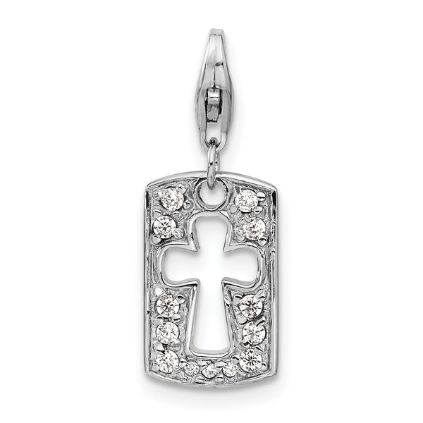 Sterling Silver CZ Cut-out Cross/Faith Clip-on W/Lobster Claw Clasp Clasp Charm Charms