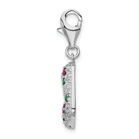 Amore LaVita Sterling Silver Mulitcolor CZ Stocking with Lobster Clasp Charm