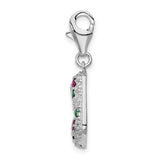 Amore LaVita Sterling Silver Mulitcolor CZ Stocking with Lobster Clasp Charm