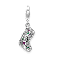 Amore LaVita Sterling Silver Mulitcolor CZ Stocking with Lobster Clasp Charm