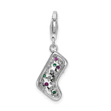 Amore LaVita Sterling Silver Mulitcolor CZ Stocking with Lobster Clasp Charm