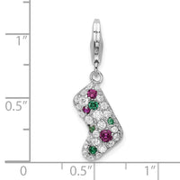 Amore LaVita Sterling Silver Mulitcolor CZ Stocking with Lobster Clasp Charm