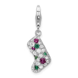 Amore LaVita Sterling Silver Mulitcolor CZ Stocking with Lobster Clasp Charm