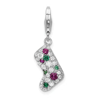 Amore LaVita Sterling Silver Mulitcolor CZ Stocking with Lobster Clasp Charm