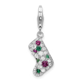 Amore LaVita Sterling Silver Mulitcolor CZ Stocking with Lobster Clasp Charm