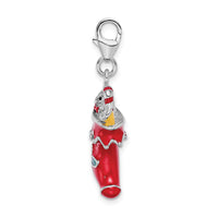 Sterling Silver 3-d Red Enameled Holiday Stocking W/lobster Clasp Charm