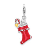 Sterling Silver 3-d Red Enameled Holiday Stocking W/lobster Clasp Charm
