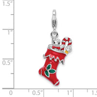 Sterling Silver 3-d Red Enameled Holiday Stocking W/lobster Clasp Charm