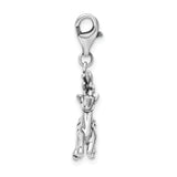 Sterling Silver 3-D Polished Reindeer with Lobster Clasp Charm