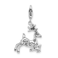 Sterling Silver 3-D Polished Reindeer with Lobster Clasp Charm