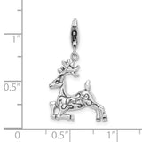 Sterling Silver 3-D Polished Reindeer with Lobster Clasp Charm
