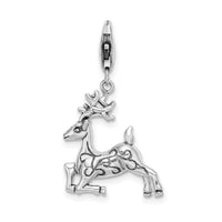 Sterling Silver 3-D Polished Reindeer with Lobster Clasp Charm