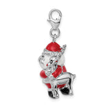 Amore LaVita Sterling Silver 3-D Enameled Santa and Reindeer with Lobster Clasp Charm