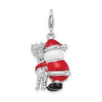 Amore LaVita Sterling Silver 3-D Enameled Santa and Reindeer with Lobster Clasp Charm