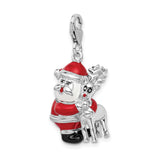 Amore LaVita Sterling Silver 3-D Enameled Santa and Reindeer with Lobster Clasp Charm