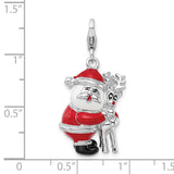 Amore LaVita Sterling Silver 3-D Enameled Santa and Reindeer with Lobster Clasp Charm