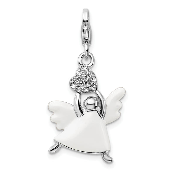 Enamel Swarovski Element Angel Charm in Sterling Silver