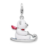 Amore LaVita Sterling Silver 3-D Enameled Polar Bear on Sled with Lobster Clasp Charm