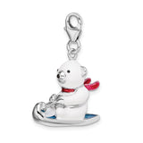 Amore LaVita Sterling Silver 3-D Enameled Polar Bear on Sled with Lobster Clasp Charm
