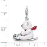 Amore LaVita Sterling Silver 3-D Enameled Polar Bear on Sled with Lobster Clasp Charm