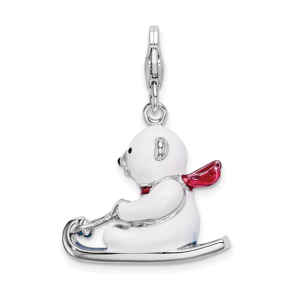 Amore LaVita Sterling Silver 3-D Enameled Polar Bear on Sled with Lobster Clasp Charm