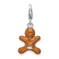 Sterling Silver 3-d Enameled Gingerbread Cookie W/lobster Clasp Charm