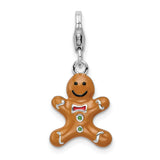 Sterling Silver 3-d Enameled Gingerbread Cookie W/lobster Clasp Charm