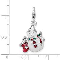 SS RH Enameled Swarovski Crystals Snowman w/Lobster Clasp Charm Fine Jewelry Gift For Her For Women