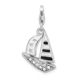 Sterling Silver 3-D Enameled Sailboatwith Lobster Clasp Charm