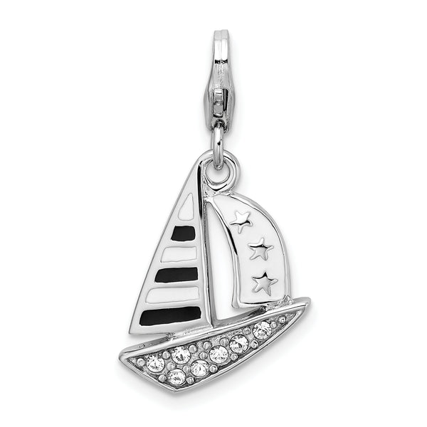 Sterling Silver 3-D Enameled Sailboatwith Lobster Clasp Charm