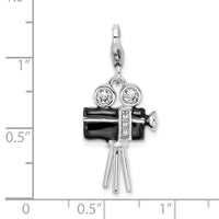 Amore LaVita Sterling Silver 3-D Enameled Movie Camera with Lobster Clasp Charm