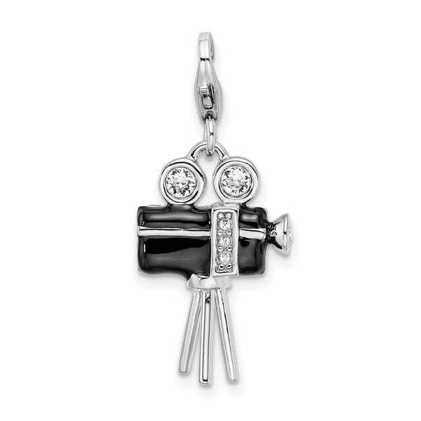 Amore LaVita Sterling Silver 3-D Enameled Movie Camera with Lobster Clasp Charm