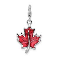 Sterling Silver 3-D Enameled Maple Leafw/Lobster Claw Clasp Clasp Charm Charms