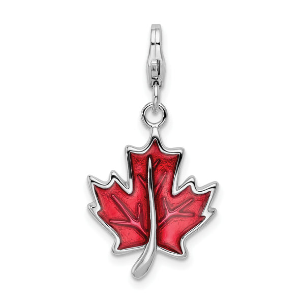 Sterling Silver 3-D Enameled Maple Leafw/Lobster Claw Clasp Clasp Charm Charms