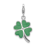 Goldia Sterling Silver 3-d Enameled 4 Leaf Clover W/Lobster Clasp Charm