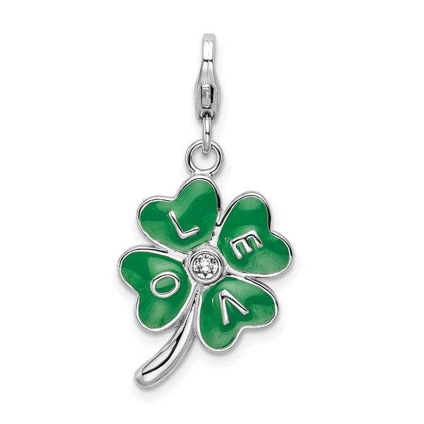 Goldia Sterling Silver 3-d Enameled 4 Leaf Clover W/Lobster Clasp Charm
