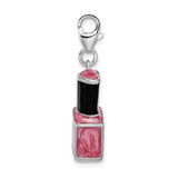 Amore LaVita Sterling Silver 3-D Enameled Pink Nailpolish Bottlewith Lobster Clasp Charm
