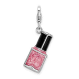 Amore LaVita Sterling Silver 3-D Enameled Pink Nailpolish Bottlewith Lobster Clasp Charm