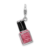 Amore LaVita Sterling Silver 3-D Enameled Pink Nailpolish Bottlewith Lobster Clasp Charm