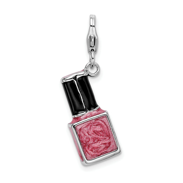Amore LaVita Sterling Silver 3-D Enameled Pink Nailpolish Bottlewith Lobster Clasp Charm