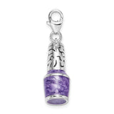 Sterling Silver 3-D Enameled Purple Nailpolish Bottlew/Lobster Claw Clasp Clasp Charm Charms