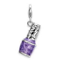 Sterling Silver 3-D Enameled Purple Nailpolish Bottlew/Lobster Claw Clasp Clasp Charm Charms