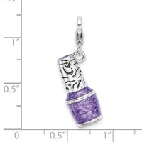 Sterling Silver 3-D Enameled Purple Nailpolish Bottlew/Lobster Claw Clasp Clasp Charm Charms