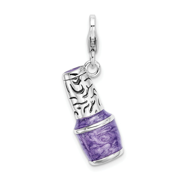 Sterling Silver 3-D Enameled Purple Nailpolish Bottlew/Lobster Claw Clasp Clasp Charm Charms